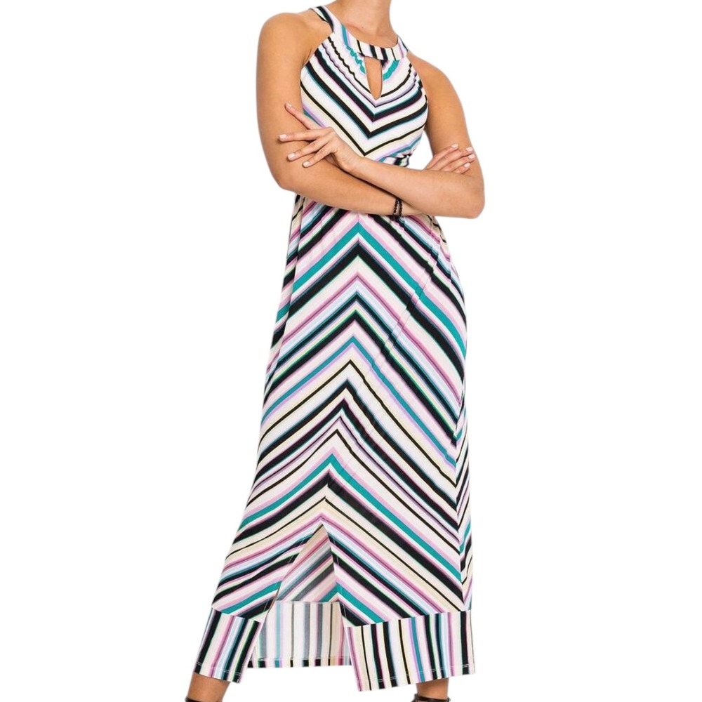 NWT Roz & Ali Womens Colorful Chevron Stripe Halter Maxi Dress Size Small Resort